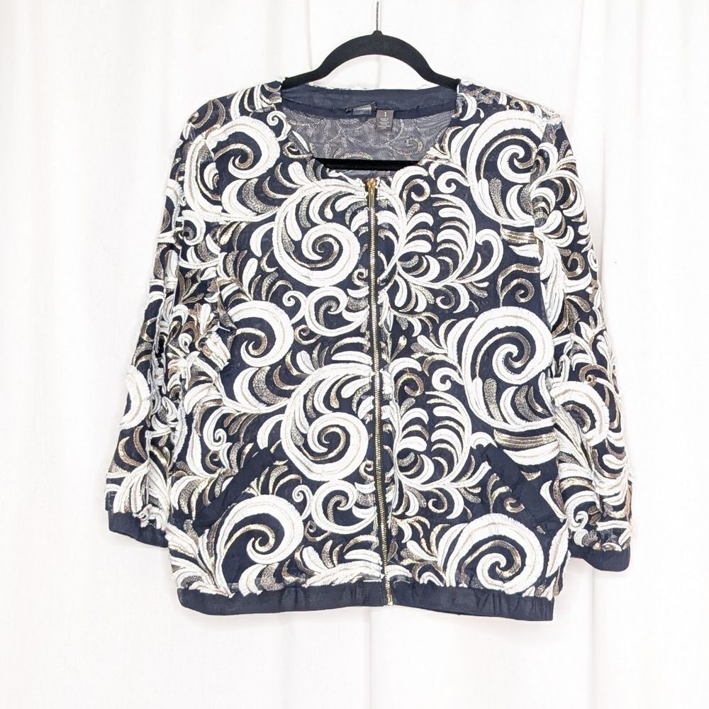 Chico's Travelers Collection Scrolled Bomber Jacket Size 1